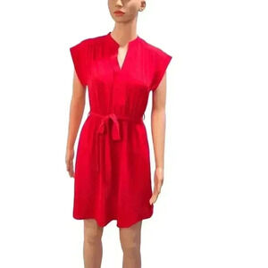 Bold Red Sleeveless Dress with Waist Tie